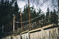 Barbed wire. Barbed wire on fence with blue sky to feel worrying. Royalty Free Stock Photo