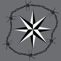 Barbed wire circle frame windrose navigation symbol.