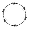 Barbed Wire Circle. Round Wire Frame With Sharp Spikes. Symbol Of Fence, Prison, Prohibition. Black Barbed Chain Border. Steel