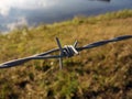 Barbed wire in countryside setting by lake Royalty Free Stock Photo