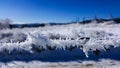 Barbed wire covered with ice crystals. Severe cold in the winter Royalty Free Stock Photo