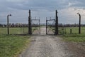 Barbed wire and fance around a concentration camp. Side entrance of the concentration camp.