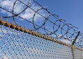 Barbed Wire fence against blue sky Royalty Free Stock Photo