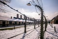 Auschwitz / Oswiecim / Poland - 02.15.2018: Barbed wire fence around a concentration camp.