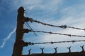 Barbed wire fence and blue skies Royalty Free Stock Photo