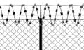 Barbed wire and fence, front view of a wire mesh, black and white. White background and drawing in black Royalty Free Stock Photo