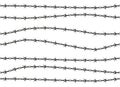 Barbed wire fence pattern. Seamless security border spike silhouette, army military protection frame and line design Royalty Free Stock Photo