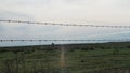 Barbed wire fence with the Texas plains in the background.