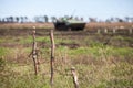 Barbed wire in front of an infantry car Royalty Free Stock Photo