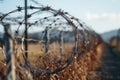 Barbed wire guards, restricting access, a perimeter of caution established Royalty Free Stock Photo