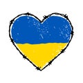 Barbed wire heart shape in Ukrainian flag blue and yellow colors. Hand drawn vector illustration in sketch style Royalty Free Stock Photo