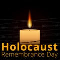 Barbed wire and one memorial candle, International Holocaust Remembrance Day poster, January 27 Royalty Free Stock Photo