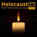 Barbed wire and one memorial candle, International Holocaust Remembrance Day poster, January 27 Royalty Free Stock Photo