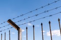 Barbed wire prison fence against the blue sky Royalty Free Stock Photo