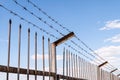 Barbed wire prison fence against the blue sky Royalty Free Stock Photo
