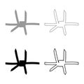 Barbed wire set icon grey black color vector illustration image solid fill outline contour line thin flat style Royalty Free Stock Photo