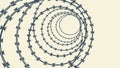 Barbed wire spiraling into a tunnel, symbolizing daunting, restrictive paths, vector design Generative AI Royalty Free Stock Photo