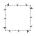 Barbed wire square frame. Black wire border. Silhouette of chain made of wire. Vector illustration isolated on white background. Royalty Free Stock Photo