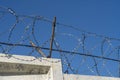 Barbed wire on top of a concrete fence. Royalty Free Stock Photo