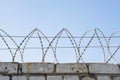 Barbed wire wound to the top of a brick fence