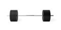 Barbell with chrome handle and black plates front view on white background, sport, fitness, exercise or weightlift concept Royalty Free Stock Photo