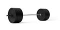 Barbell with chrome handle and black plates perspective view on white background, sport, fitness, exercise or weightlift concept Royalty Free Stock Photo