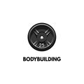 Barbell disk icon. Bodybuilding logo label emblem. Fitness element. Vector.