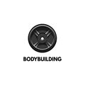 Barbell disk icon. Bodybuilding logo label. Sport Training, Fitness. Disk weight. Vector.