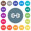 Barbell flat white icons on round color backgrounds