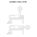 Barbell pull-over exercise strength workout vector illustration outline