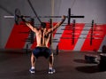 Barbell weight lifting man rear view workout gym Royalty Free Stock Photo