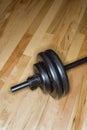 Barbell with weights floor.