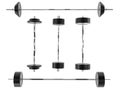 Barbell weights with standard and olympic weight plates as well as different handle bars