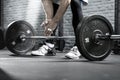 Barbell workout close-up