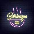 Barbeque. Barbeque neon sign. Neon glowing signboard banner design Royalty Free Stock Photo