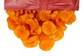 Barbeque Chips Spill Onto White Background Royalty Free Stock Photo