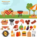 Barbeque color icons set for web and mobile design. Outdoor bbq time illustration Royalty Free Stock Photo