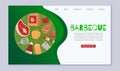 Barbeque cooking web template with grill top view, bbq and grilled food steak, chicken, vegetables, kitchenware vector