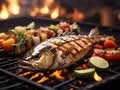 Barbeque fish grill - blurred party background
