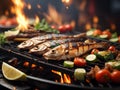 Barbeque fish grill - blurred party background