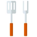 Barbeque fork with spatula flat icon