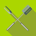 Barbeque fork and spatula icon, flat style
