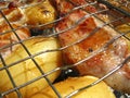 Barbeque fried on the bonfire and coals Royalty Free Stock Photo