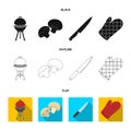 Barbeque grill, champignons, knife, barbecue mitten.BBQ set collection icons in black,flat,outline style vector symbol Royalty Free Stock Photo