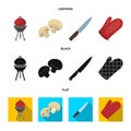 Barbeque grill, champignons, knife, barbecue mitten.BBQ set collection icons in cartoon,black,flat style vector symbol Royalty Free Stock Photo