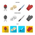 Barbeque grill, champignons, knife, barbecue mitten.BBQ set collection icons in cartoon,flat,monochrome style vector Royalty Free Stock Photo