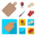 Barbeque grill, champignons, knife, barbecue mitten.BBQ set collection icons in cartoon,flat style vector symbol stock Royalty Free Stock Photo