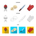 Barbeque grill, champignons, knife, barbecue mitten.BBQ set collection icons in cartoon,outline,flat style vector symbol Royalty Free Stock Photo