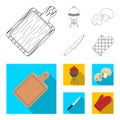 Barbeque grill, champignons, knife, barbecue mitten.BBQ set collection icons in outline,flat style vector symbol stock Royalty Free Stock Photo