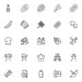 Barbeque grill line icons set